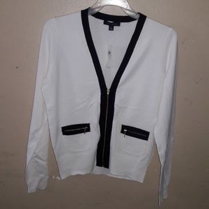 Ann Taylor White V-neck Zipper Cardigan - NWT